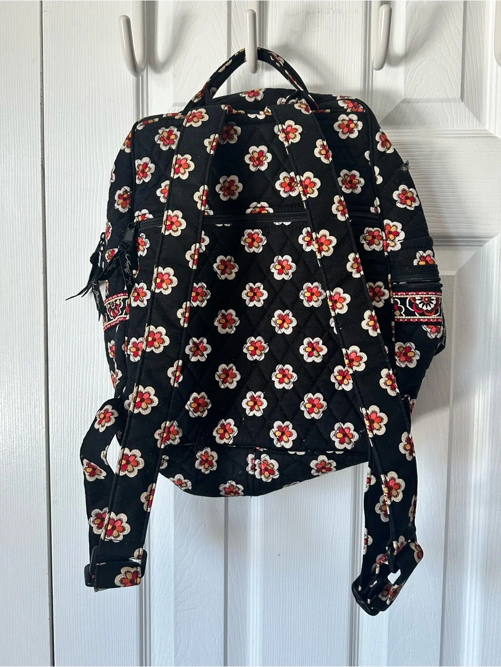 Vera Bradley Large Quilted Backpack in Pirouette Signature Print Black/White/Red